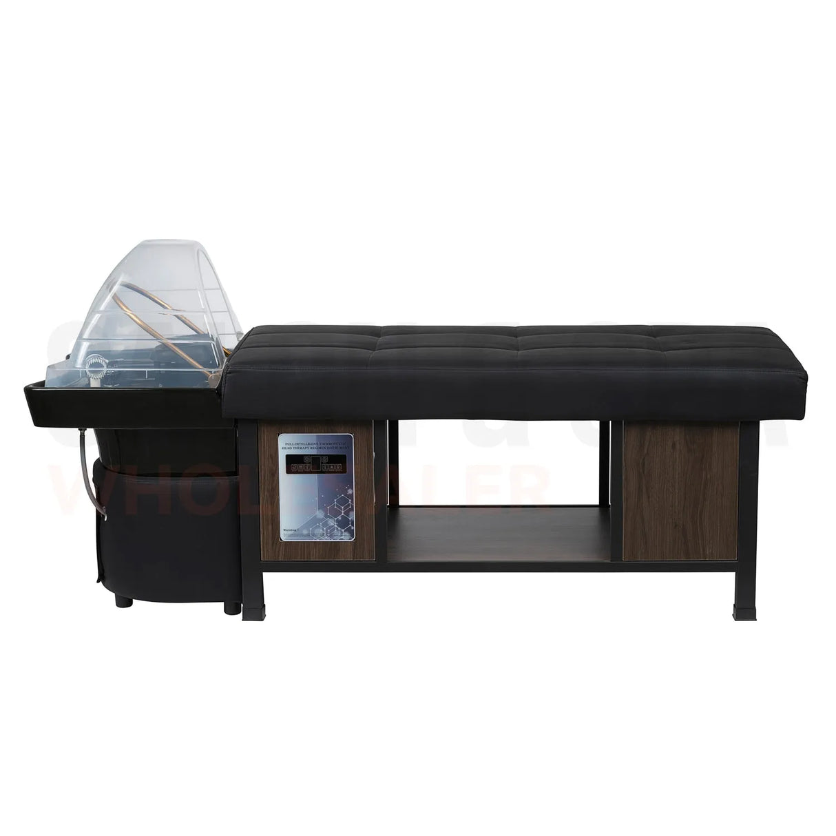 Profile view of the black/black SSW 611-5C Japanese Head Spa Massage Bed. 