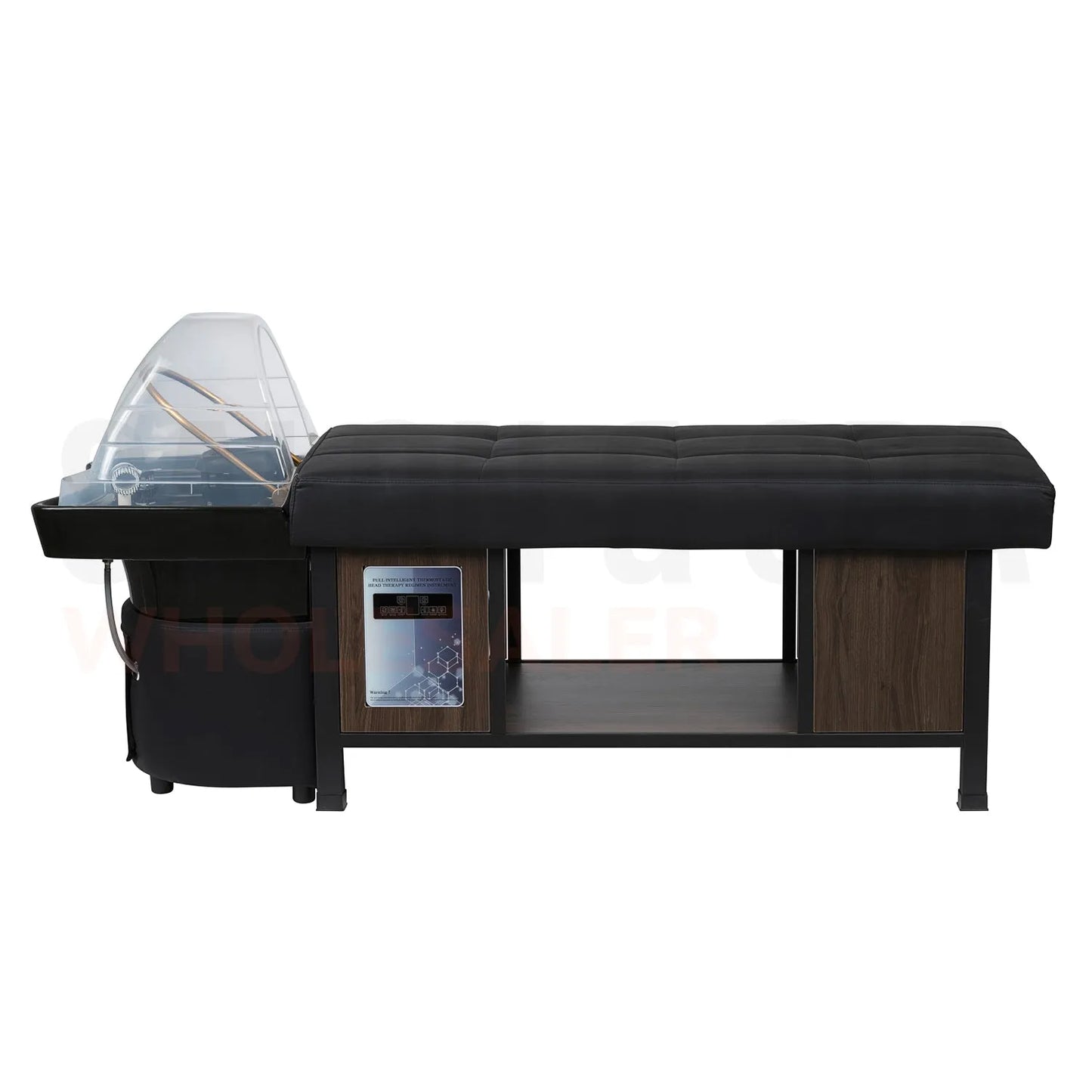 Profile view of the black/black SSW 611-5C Japanese Head Spa Massage Bed. 