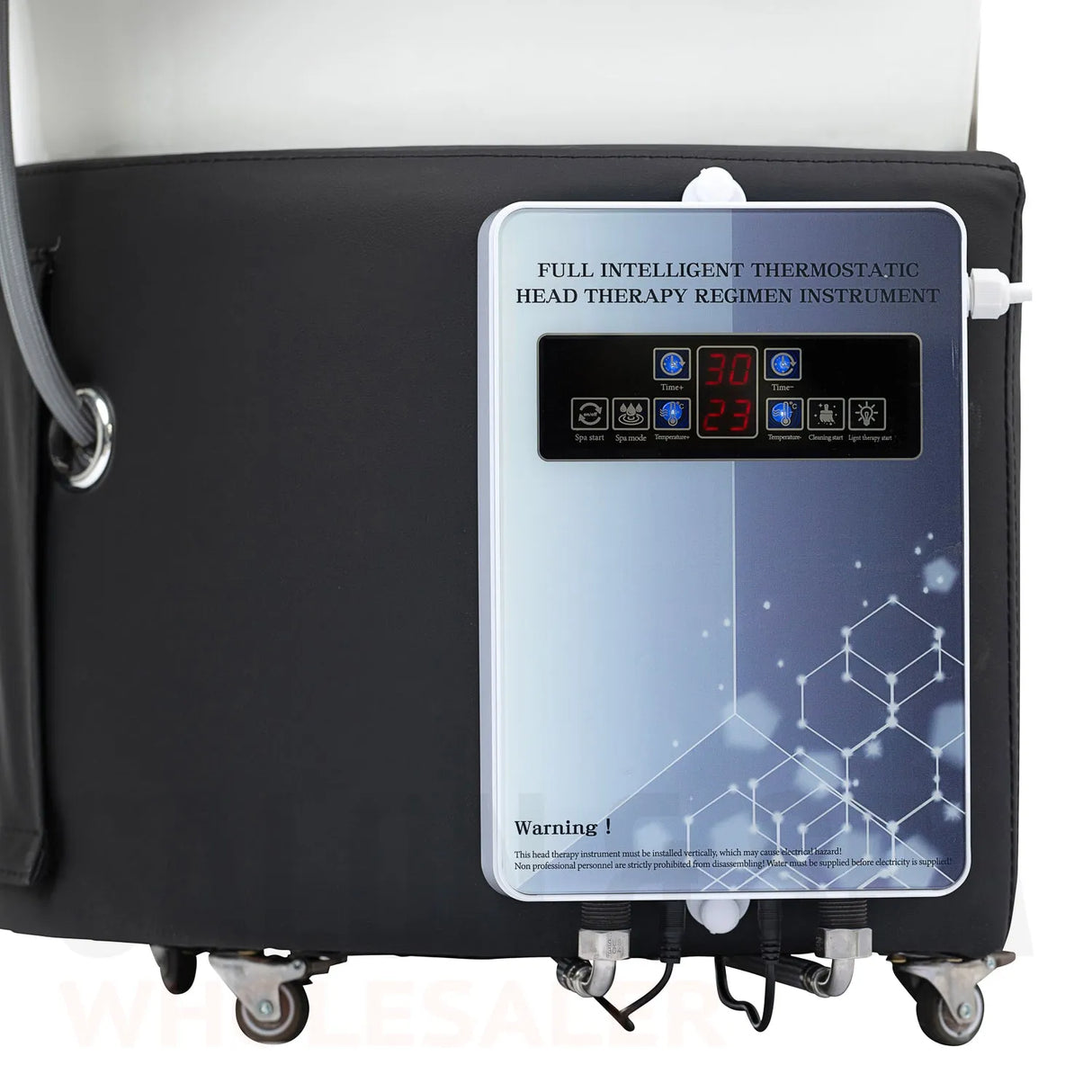 Detail image of the control panel on the black SSW 6114NP Non-Portable Japanese Head Spa Shampoo Bowl