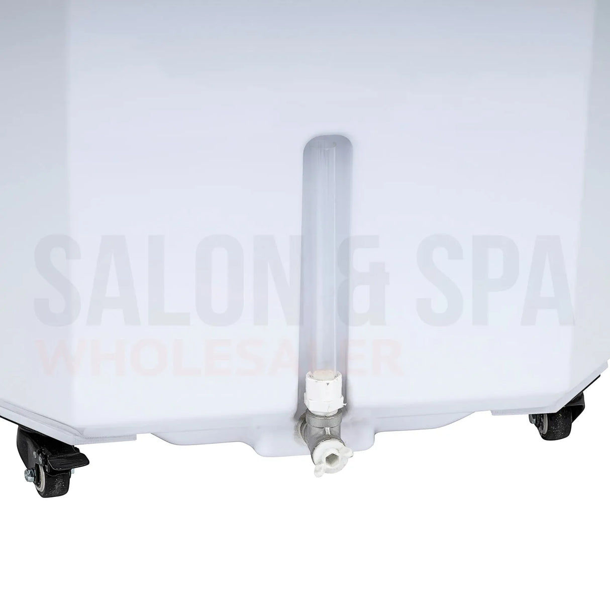Detail image of the clean water indicator on the white SSW 6114P Portable Japanese Head Spa Shampoo Bowl. 