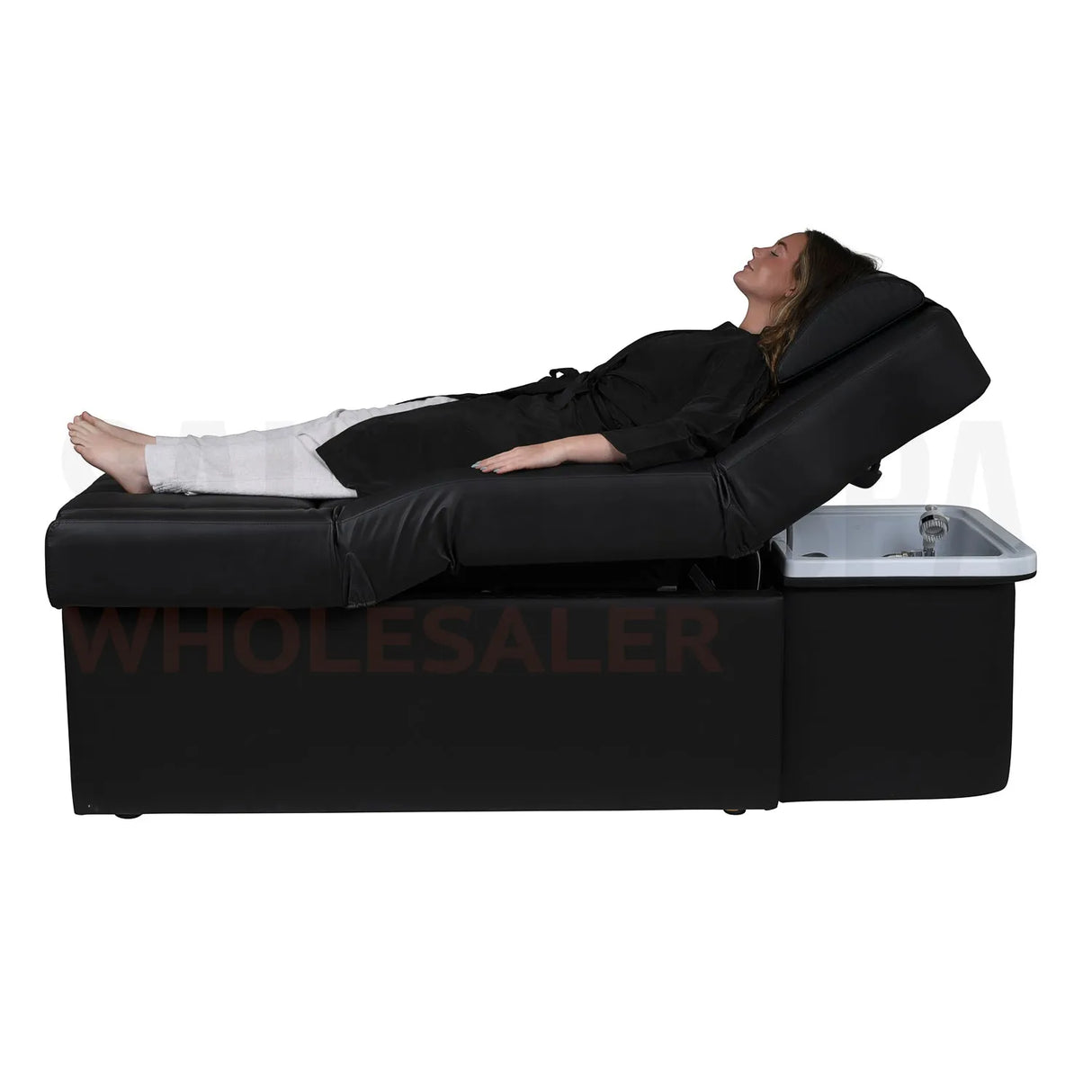Model on the black SSW 631 Electric Japanese Head Spa Massage Bed