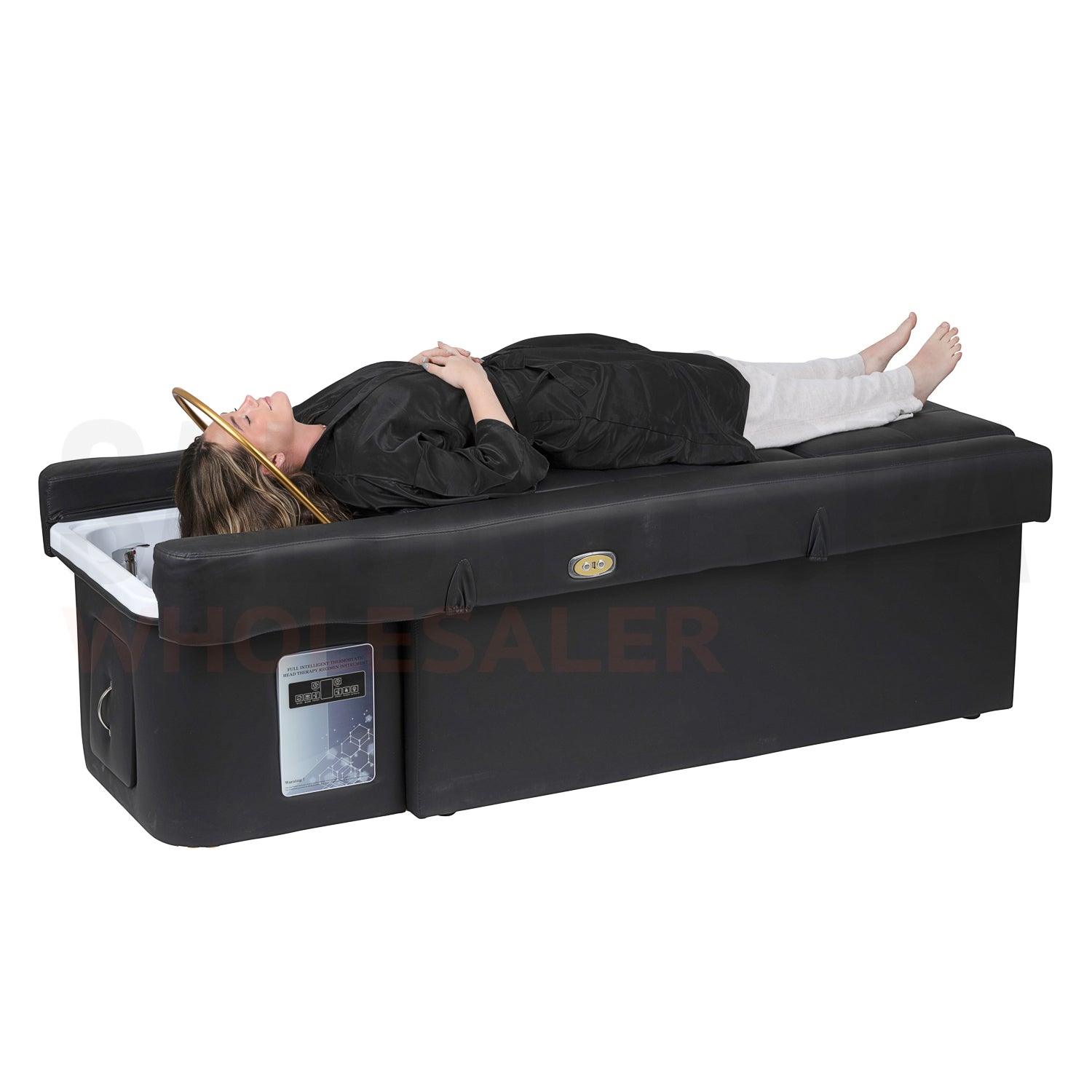 Model on the SSW 631 Japanese Head Spa Massage Bed. 