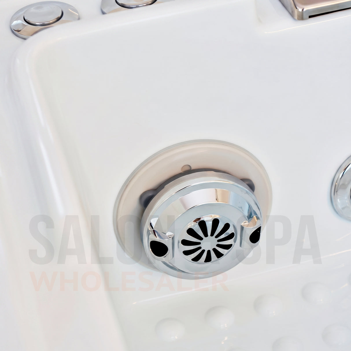Foot basin water jet detail image on the white SSW 631D Fresh Water Japanese Head Spa Massage Bed. 