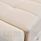 Close-up of the upholstery on the white SSW 631D Fresh Water Japanese Head Spa Massage Bed. 