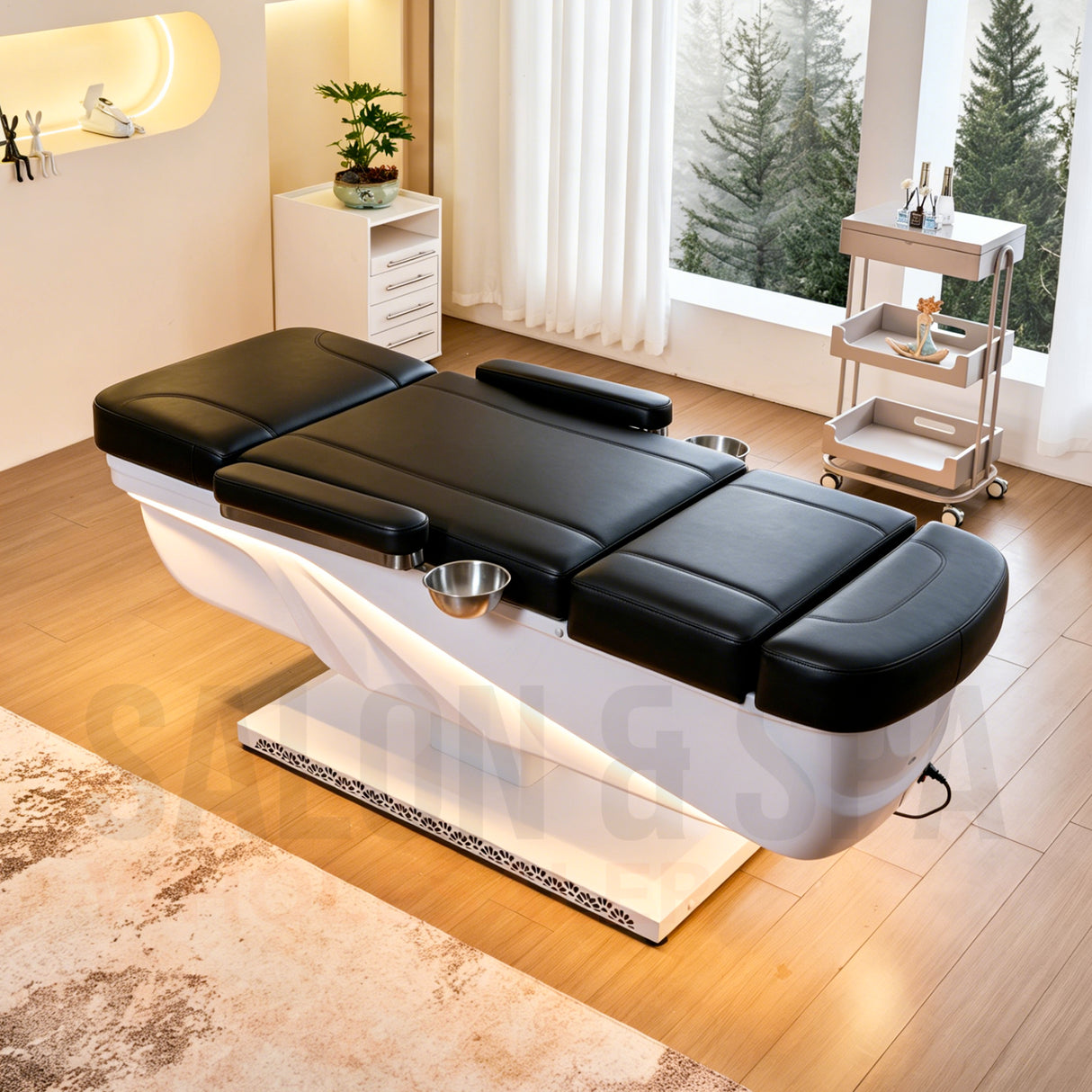 Image of the black SSW 645D Fresh Water Electric Japanese Head Spa Massage Bed fully extended without face cradle