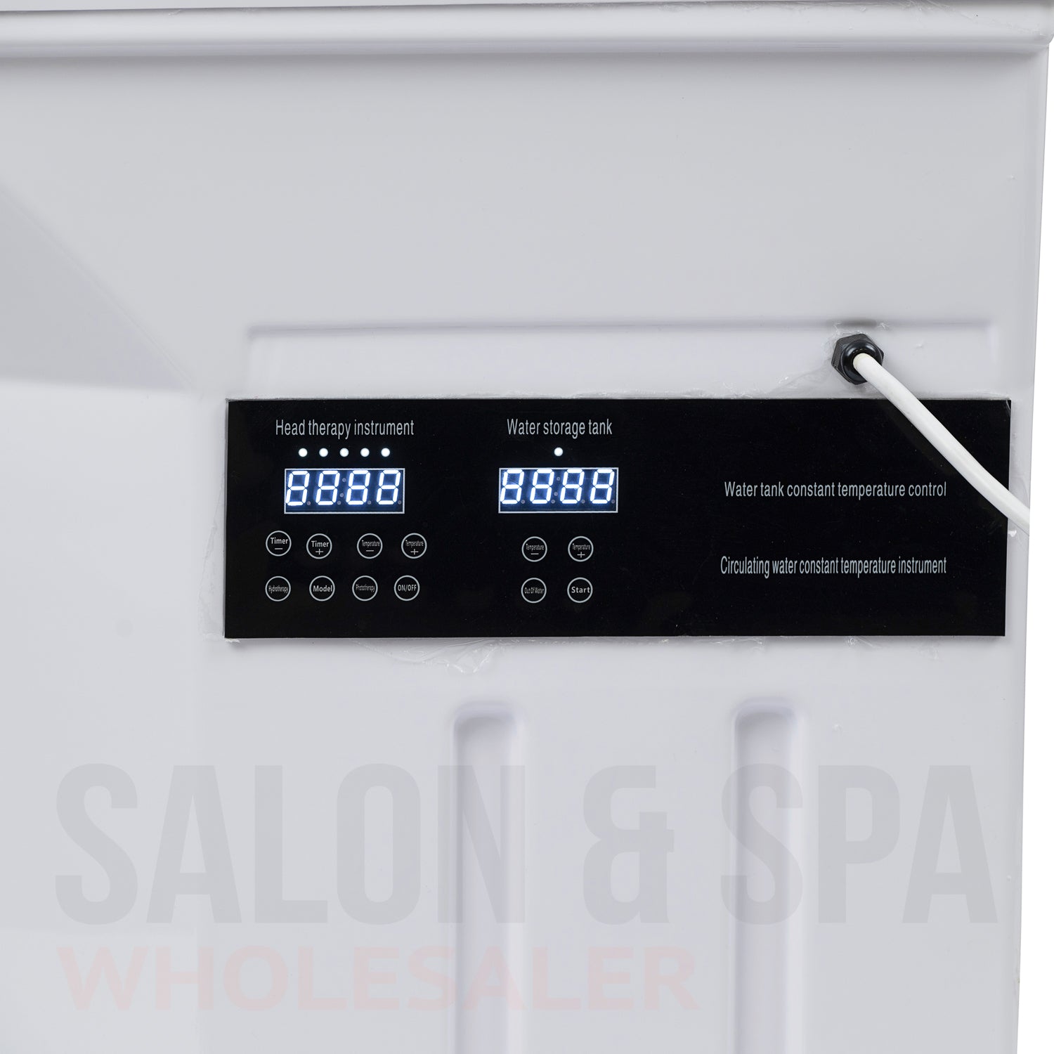 Image of the control panel on the light cream SSW 8750P Japanese Head Spa Massage Bed.