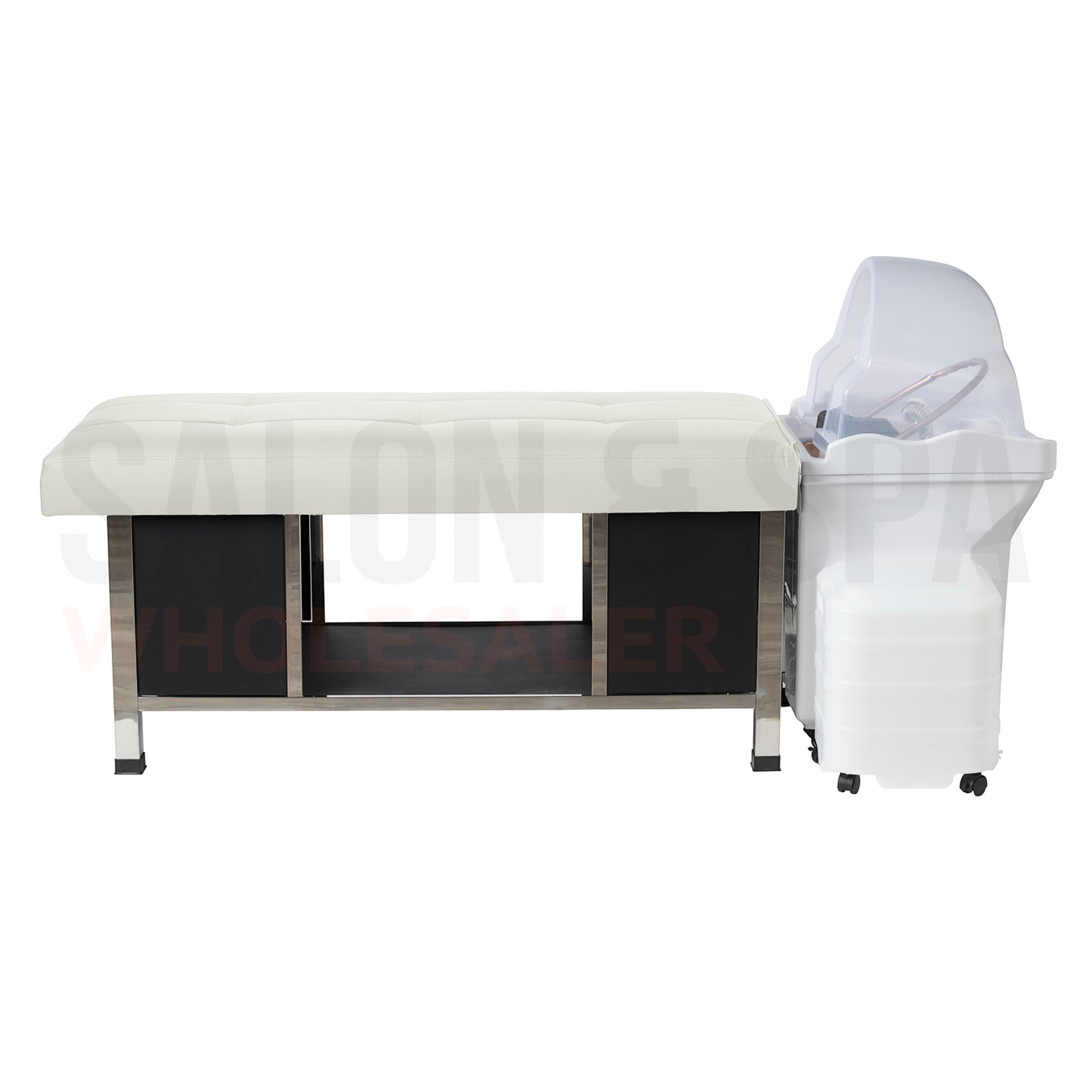 Profile view of the light cream SSW 8750P Japanese Head Spa Massage Bed.