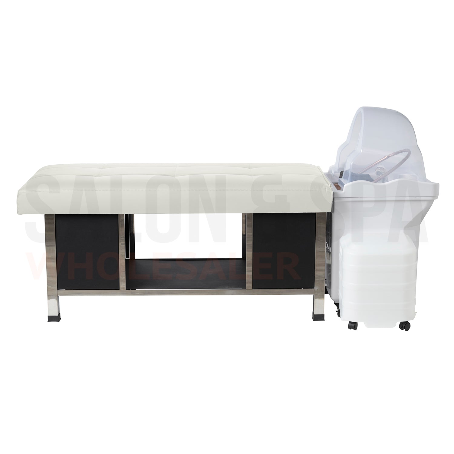 Profile view of the light cream SSW 8750P Japanese Head Spa Massage Bed.