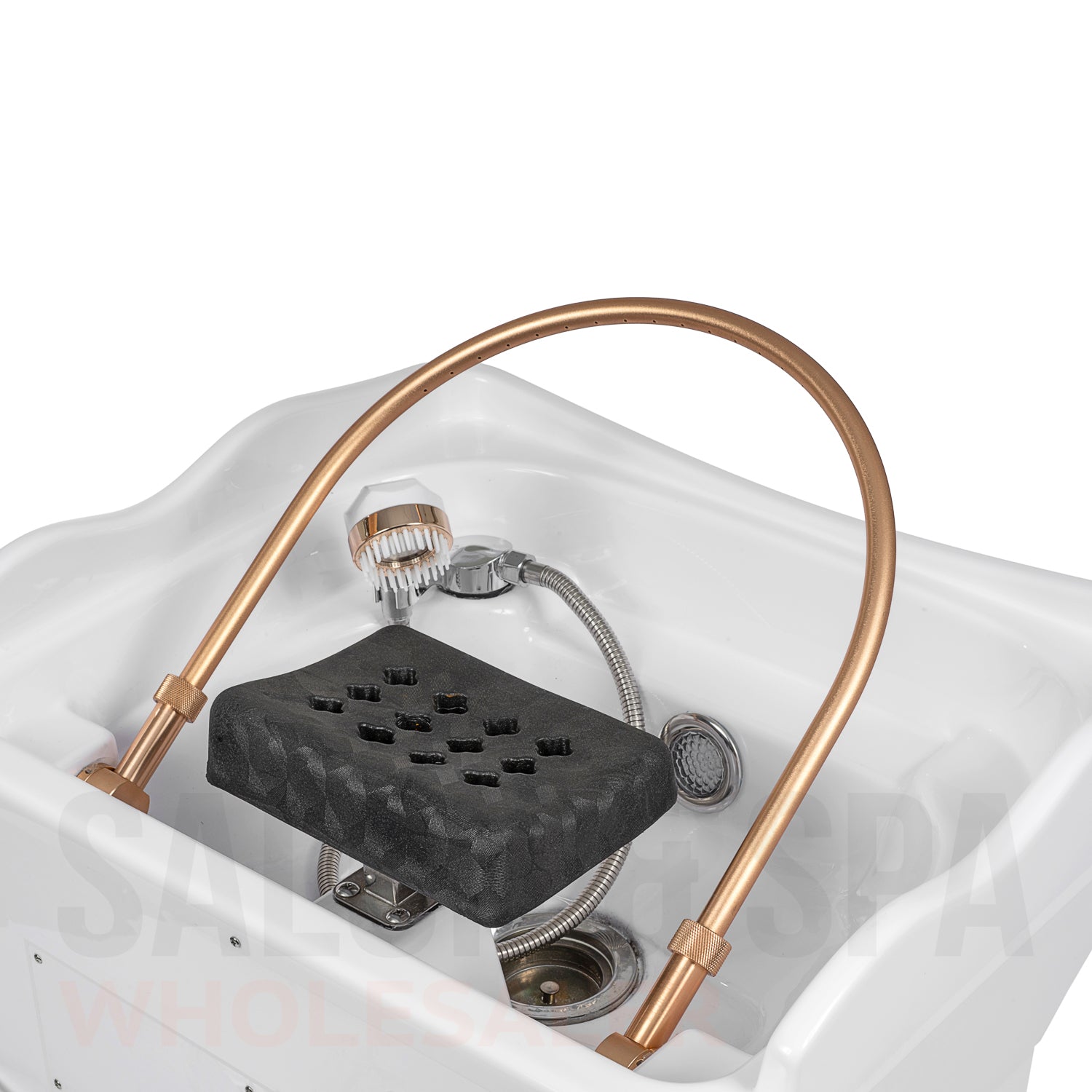 Detail image of the sink on the light cream SSW 8750P Japanese Head Spa Massage Bed.