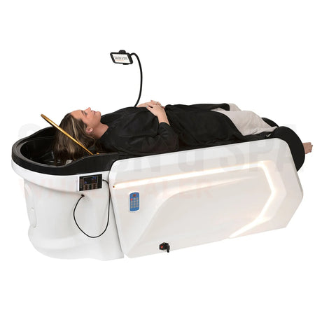 Model on the SSW A029 Japanese Head Spa Massage Bed.