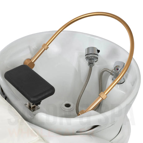 Sink detail image on the light cream SSW A035 Japanese Head Spa Massage Bed. 