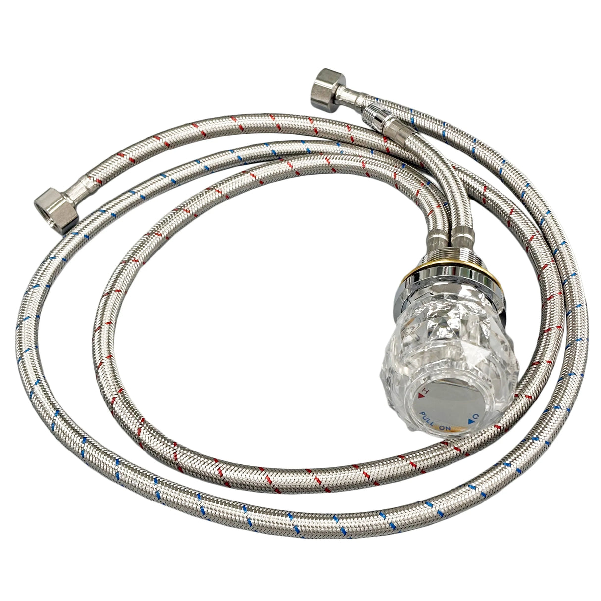 Main image of the SSW Acrylic Faucet Knob with hoses. 