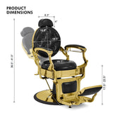 Image showing the overall dimensions of the SSW LT896 Vintage Style Barber Chair.