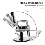 Image showcasing the SSW LT896A Vintage Style Barber Chair's reclining features.