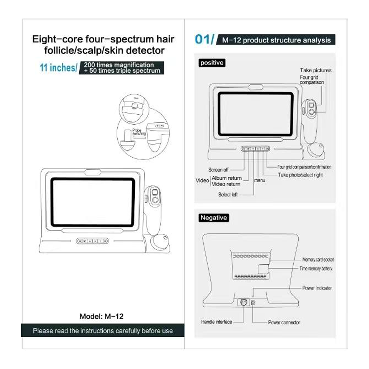 Page 1 of the instructions for the SSW M12 Professional Hair & Scalp Analyzer
