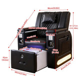Image shows the dimensions of the black SSW M30 Manicure-Pedicure Spa Chair with Automatic Massage.