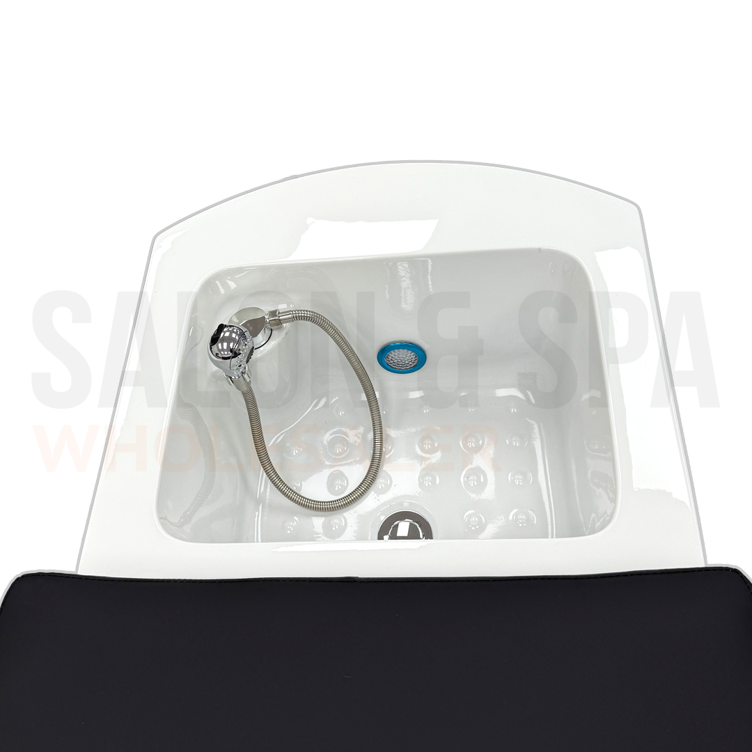 Detail image of the foot basin on the SSW M35 Electric Japanese Head Spa Massage Bed. 
