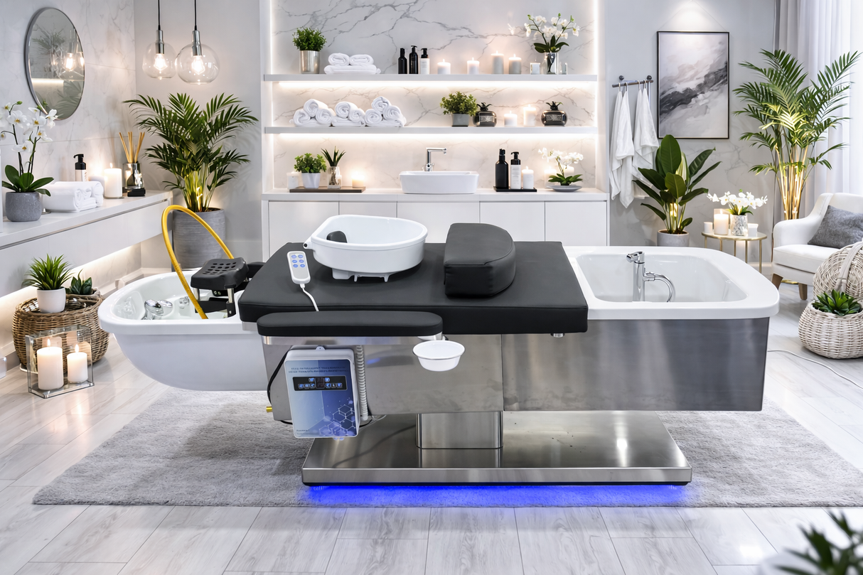 Lifestyle image of the SSW M35 Electric Japanese Head Spa Massage Bed