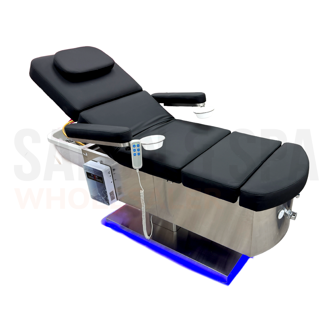 Image of the back rest tilted at an angle on the SSW M35 Electric Japanese Head Spa Massage Bed. 
