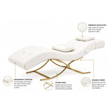 Image showcases the features of the white SSW MLCO601 Curved Professional Eyelash Bed and Spa Treatment Bed.