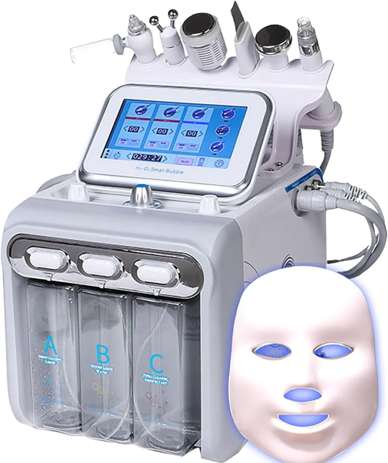 7-inch touchscreen interface of the SSW Hydrafacial Machine, displaying user-friendly controls and settings.