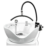 Lifestyle image of the clamp-on SSW Raincloud Halo Head Spa Conversion Kit