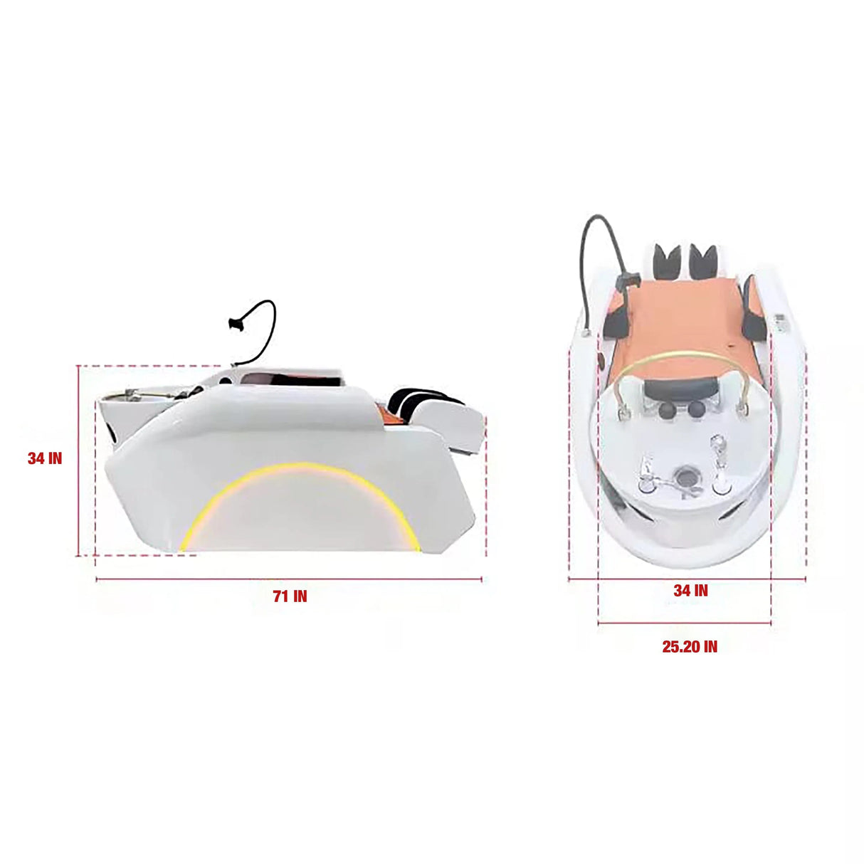 Dimensions on the SSW XL780 Japanese Head Spa Massage Bed