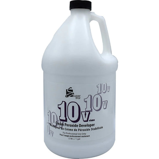 Image of the 1-gallon bottle of Super Star 10 Volume Cream Peroxide Developer. 