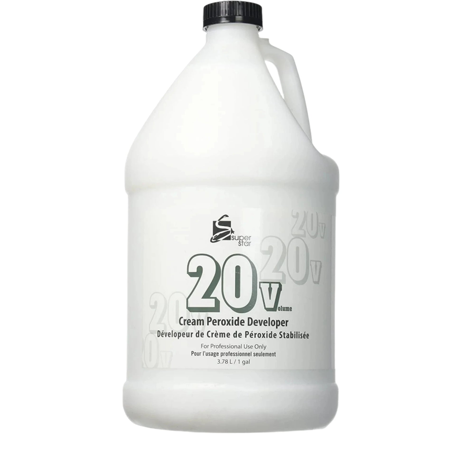 Image of the 1-gallon bottle of Super Star 20 Volume Cream Peroxide Developer. 