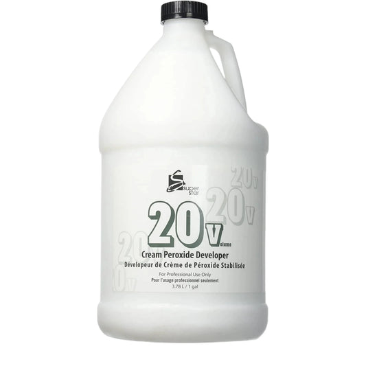 Image of the 1-gallon bottle of Super Star 20 Volume Cream Peroxide Developer. 