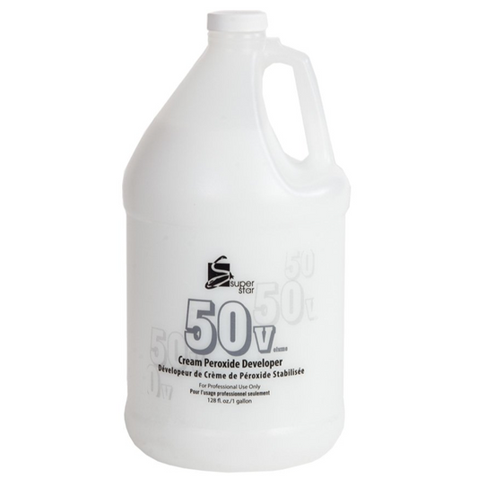 Image of the 1-gallon bottle of Super Star 50 Volume Cream Peroxide Developer. 