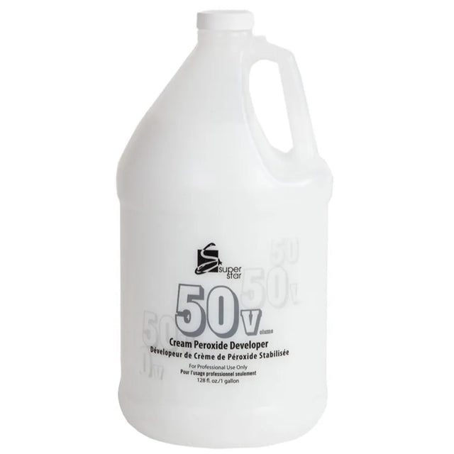 Image of the 1-gallon bottle of Super Star 50 Volume Cream Peroxide Developer. 