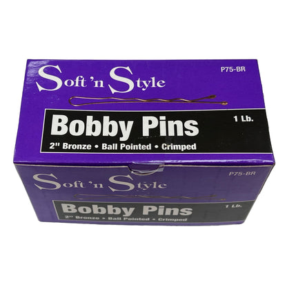 1 Lb. Bobby Pins | 2" | Ball Pointed | Crimped | SOFT N STYLE HAIR COLORING ACCESSORIES SOFT N STYLE Bronze 
