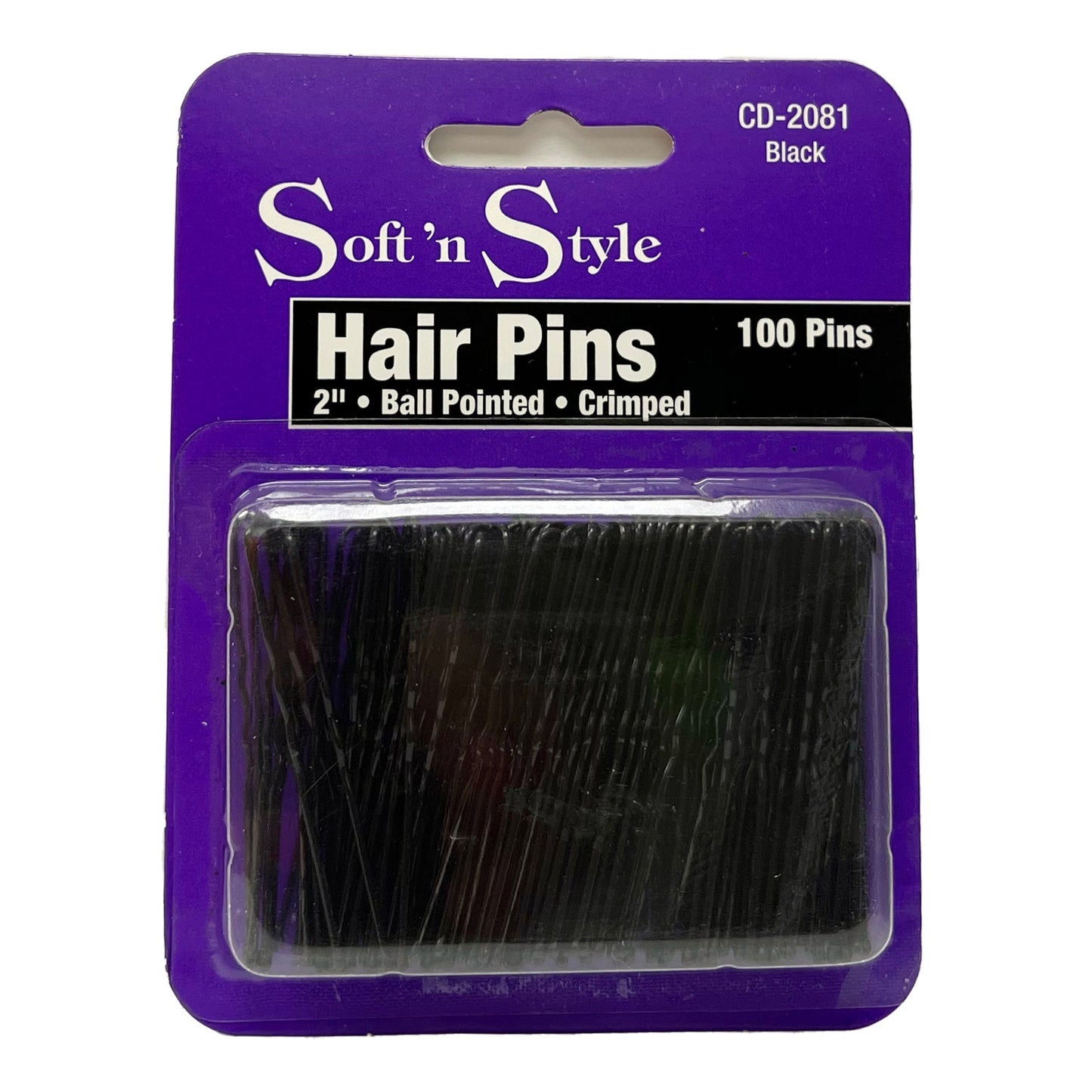 100 Bobby Pins | 2" | Ball Pointed | Crimped | SOFT N STYLE HAIR COLORING ACCESSORIES SOFT N STYLE Black 