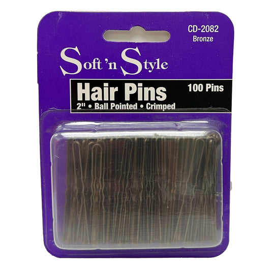 100 Bobby Pins | 2" | Ball Pointed | Crimped | SOFT N STYLE HAIR COLORING ACCESSORIES SOFT N STYLE Bronze 