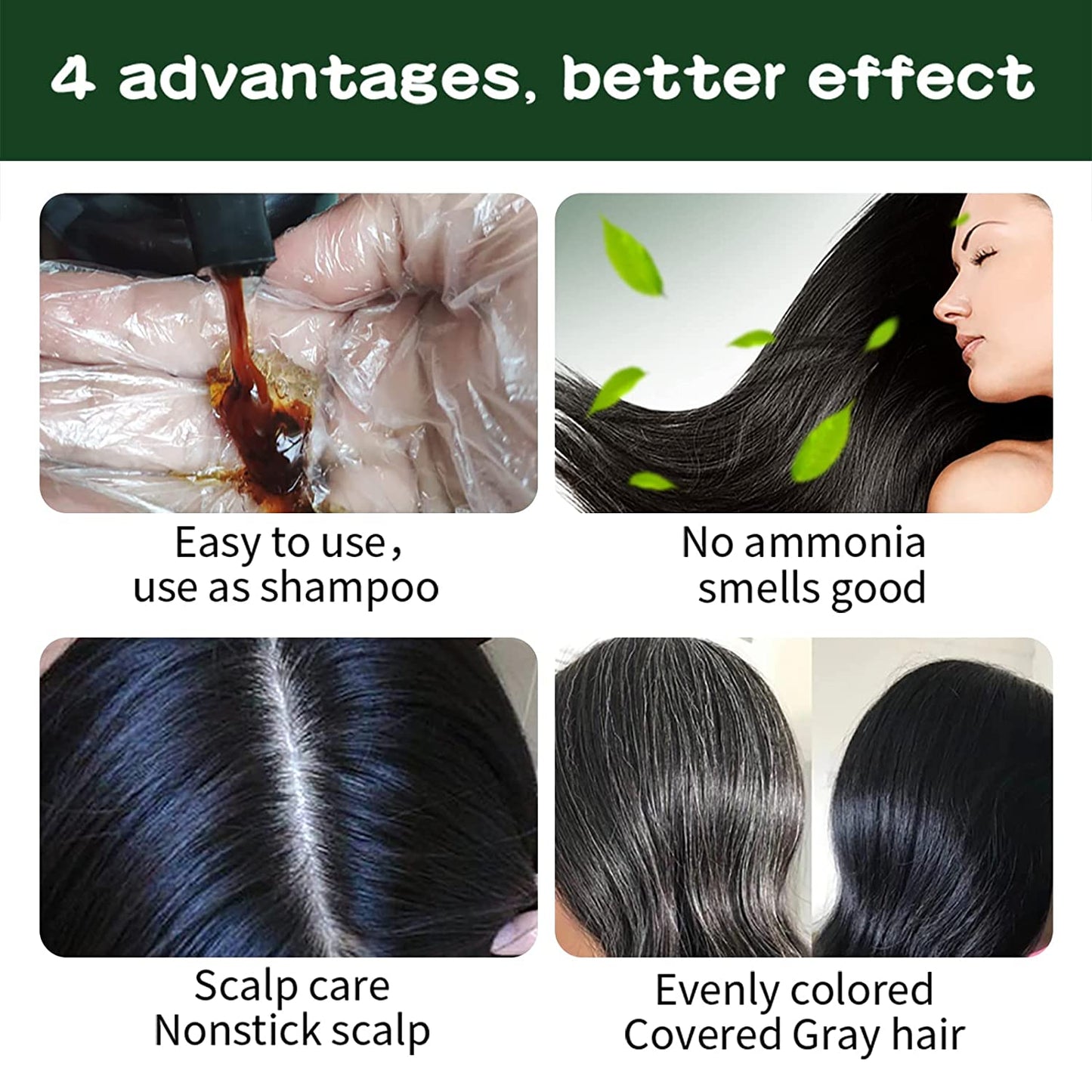 Black Hair Color Shampoo 3 in 1 | 500ml / 16.9 Fl Oz | Herbal Ingredients | Instant 100% Grey Hair Coverage | AUGEAS Hair Color AUGEAS 