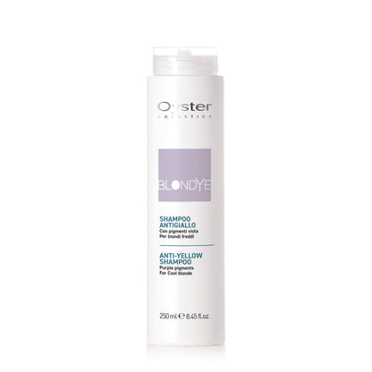 Image of the 250 milliliter bottle of Blondye by Perlacolor Anti-Yellow Shampoo. 