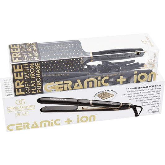 Ceramic + Ion 1" Professional Flat Iron with Free Gifts | CI-FL1DL01 HAIR STRAIGHTENERS OLIVIA GARDEN 