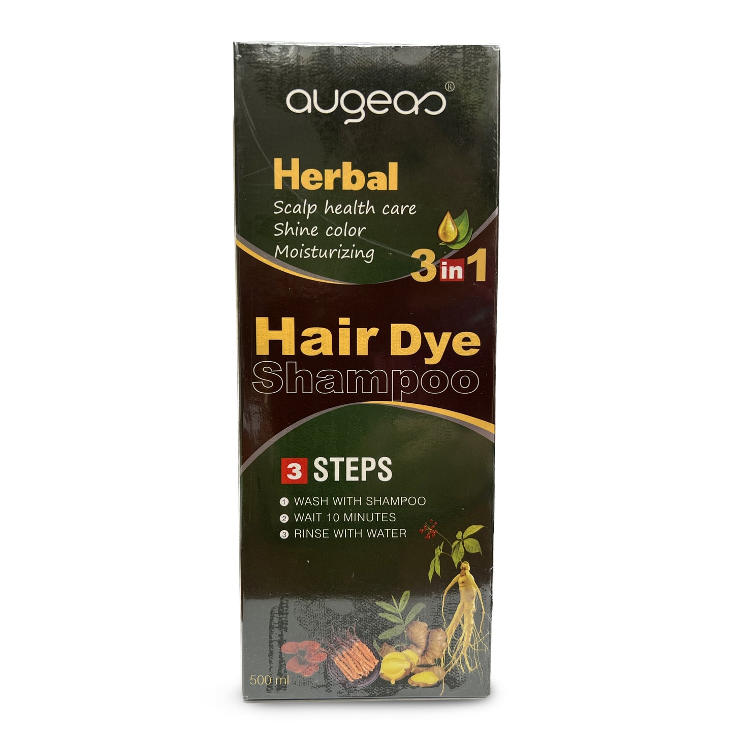 Chestnut Brown Hair Color Shampoo 3 in 1 | 500ml / 16.9 Fl Oz | Herbal Ingredients | Instant 100% Grey Hair Coverage | AUGEAS Hair Color AUGEAS 
