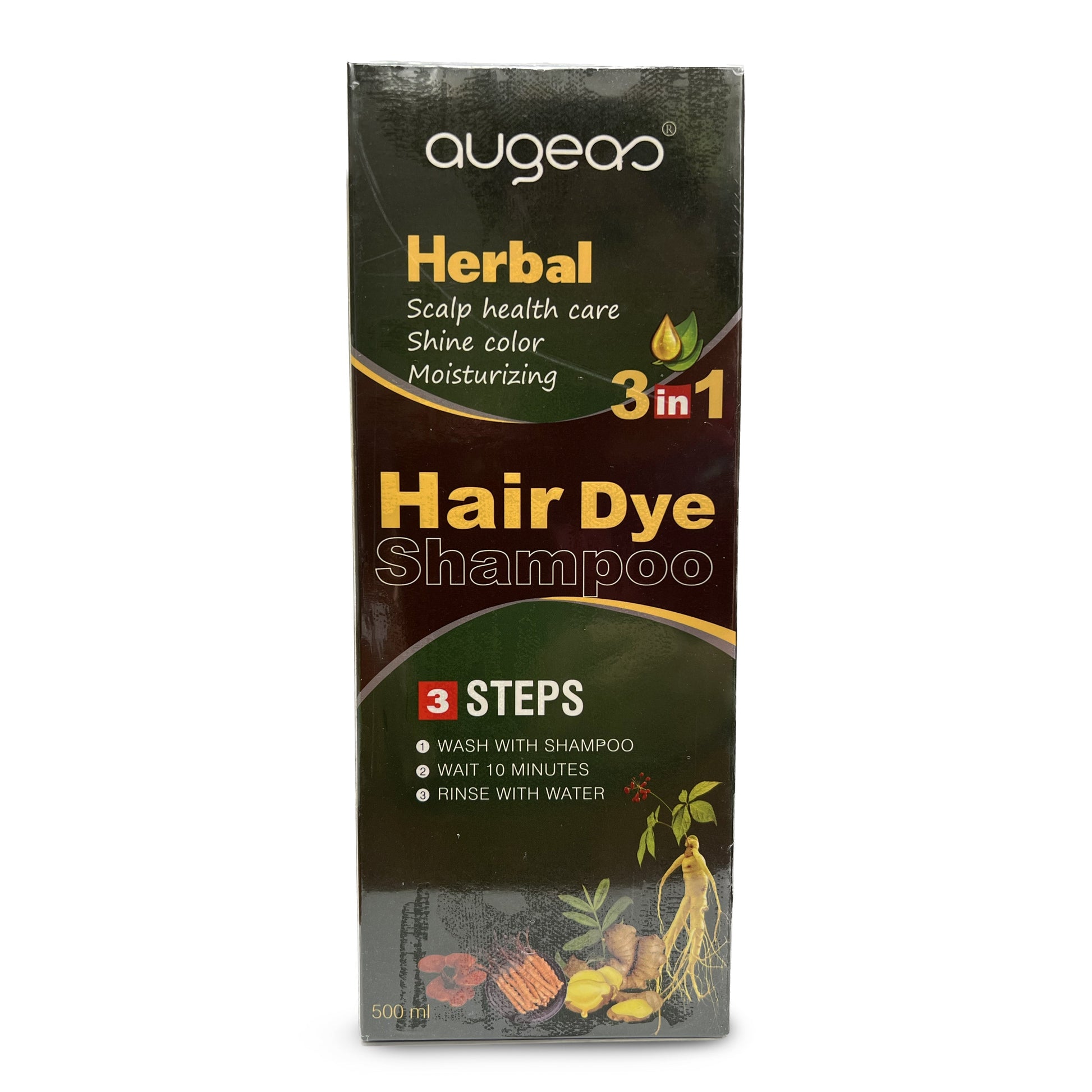 Dark Coffee Hair Color Shampoo 3 in 1 | 500ml / 16.9 Fl Oz | Herbal Ingredients | Instant 100% Grey Hair Coverage | AUGEAS Hair Color AUGEAS 