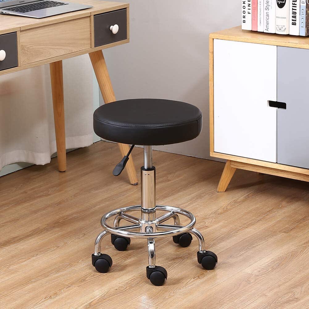 DK-98016 | Leather Round Rolling Stool with Foot Rest | Swivel Height Adjustment STOOL SSW 