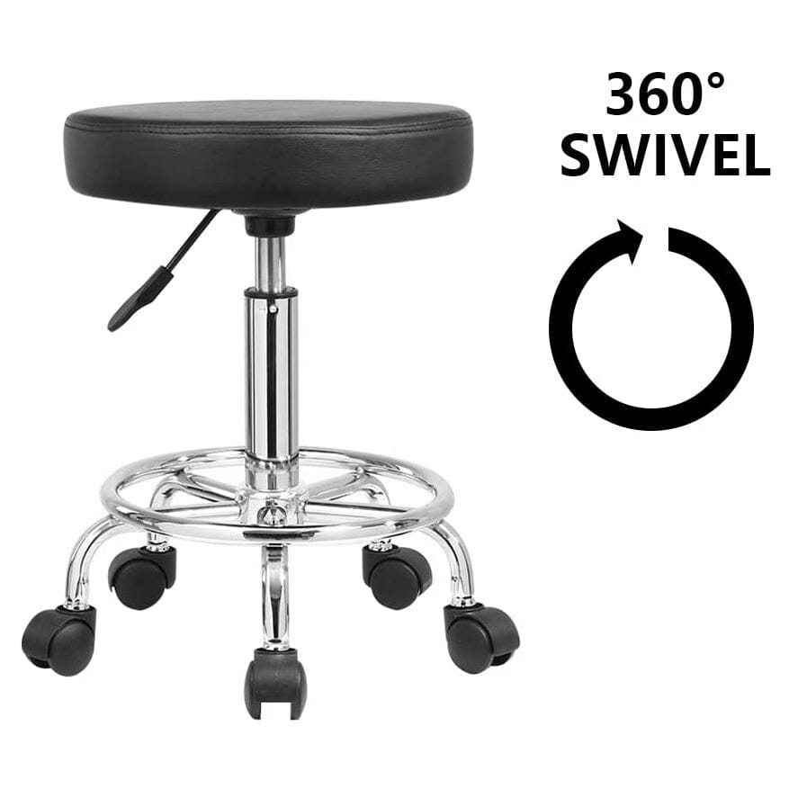DK-98016 | Leather Round Rolling Stool with Foot Rest | Swivel Height Adjustment STOOL SSW 