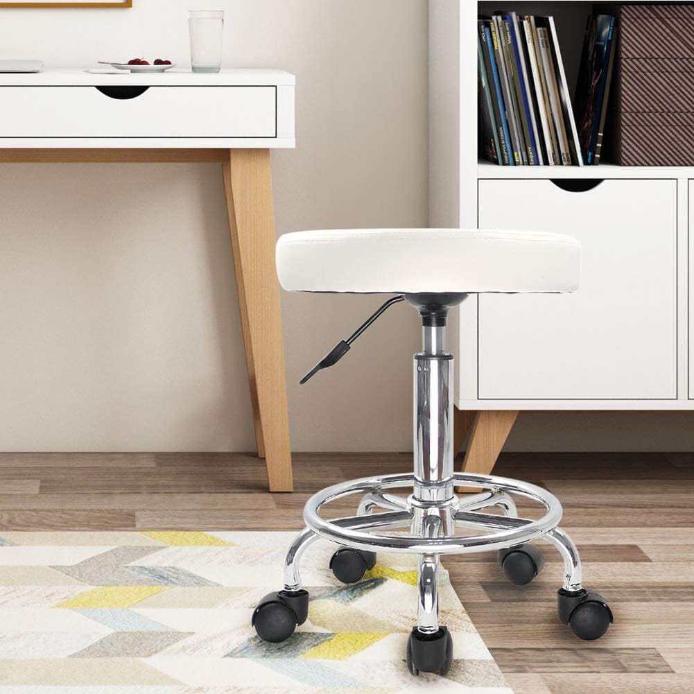 DK-98016 | Leather Round Rolling Stool with Foot Rest | Swivel Height Adjustment STOOL SSW 