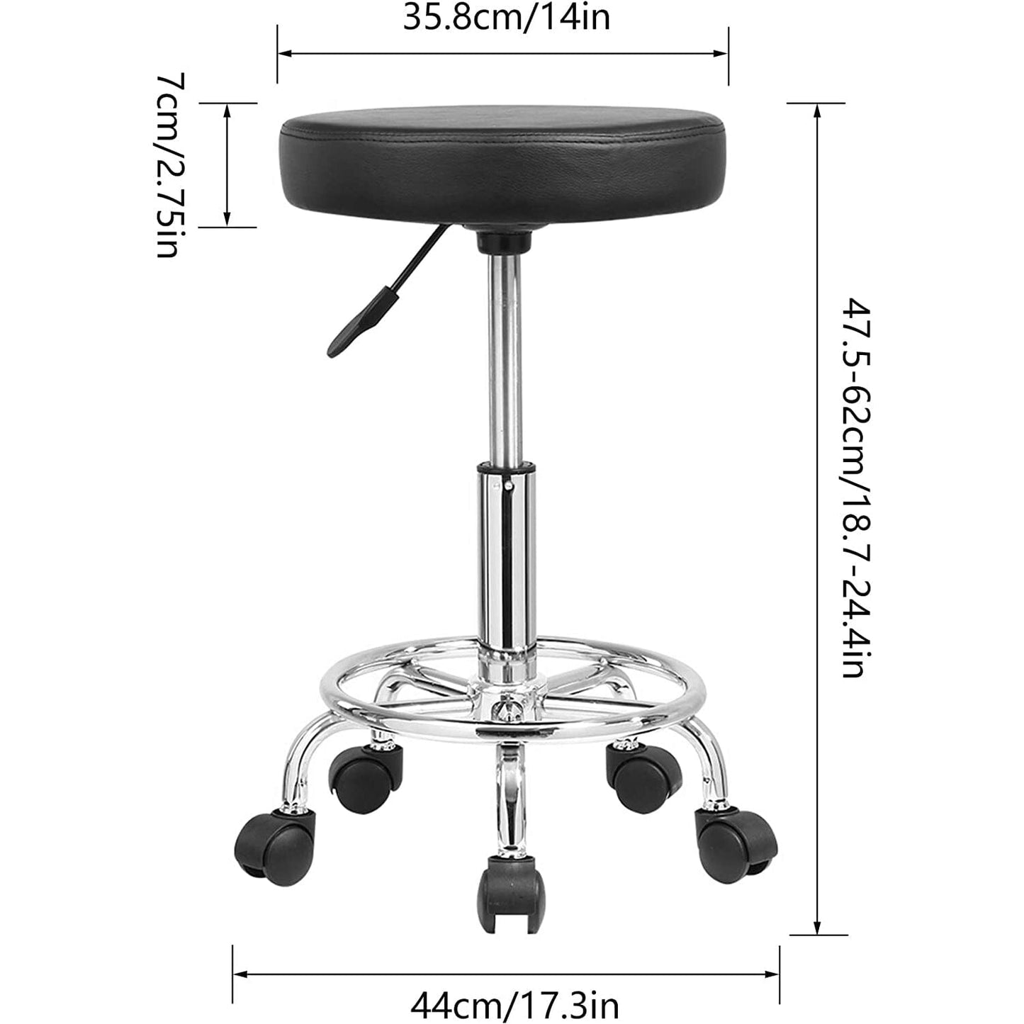 DK-98016 | Leather Round Rolling Stool with Foot Rest | Swivel Height Adjustment STOOL SSW 