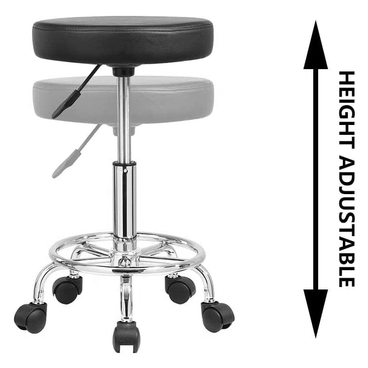 DK-98016 | Leather Round Rolling Stool with Foot Rest | Swivel Height Adjustment STOOL SSW 