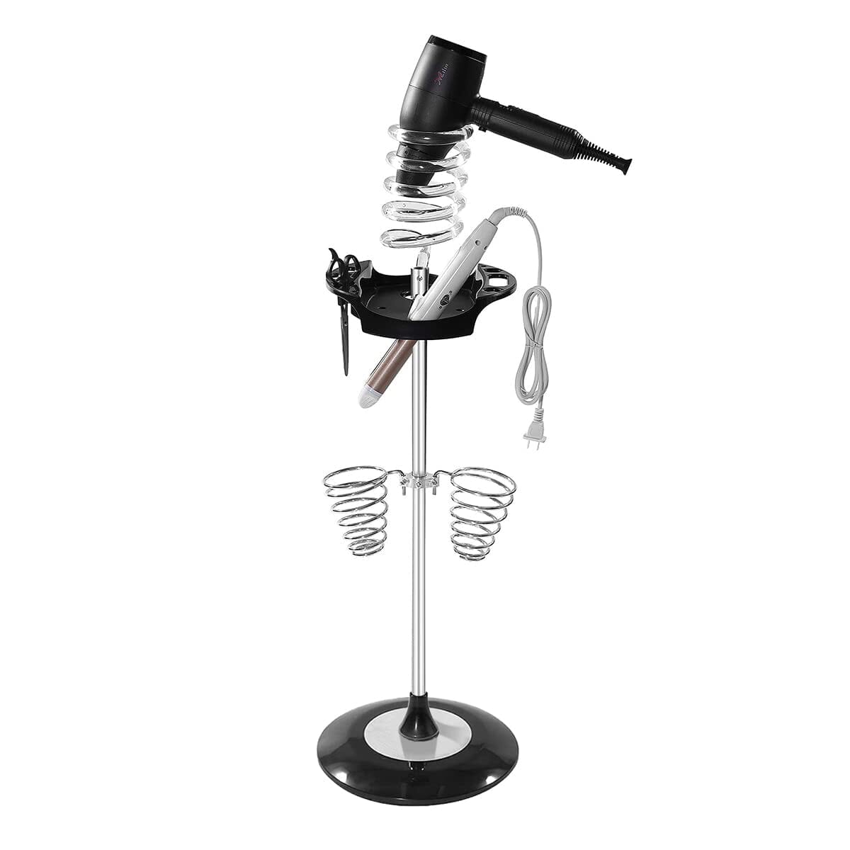 Hair Dryer Stand with Tray Acrylic and Two Spiral Holders | D0095-1S |  Barber and Stylist Hair Salon Accessories