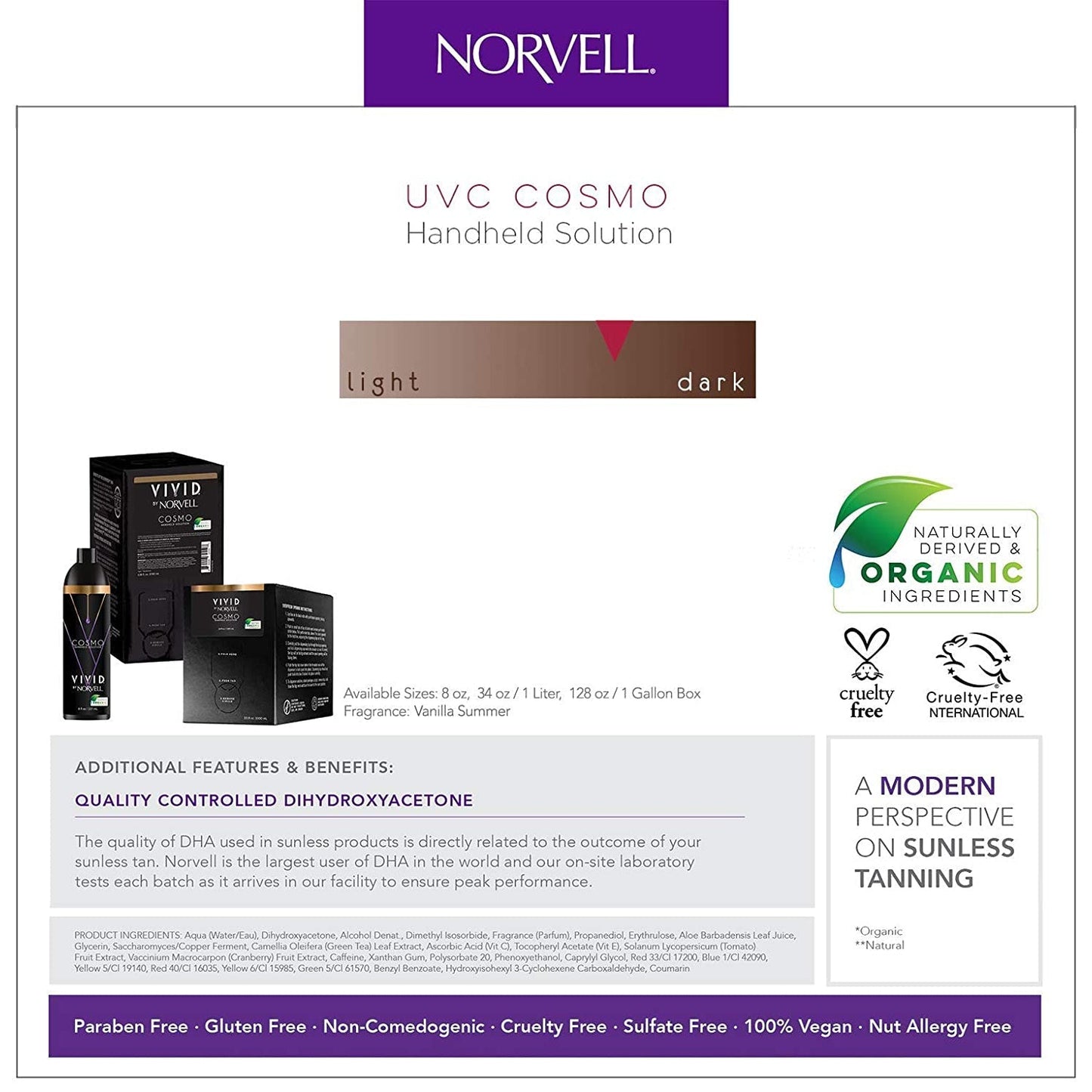 Image shows results using Norvell Cosmo Handheld Spray Tanning Solution. 