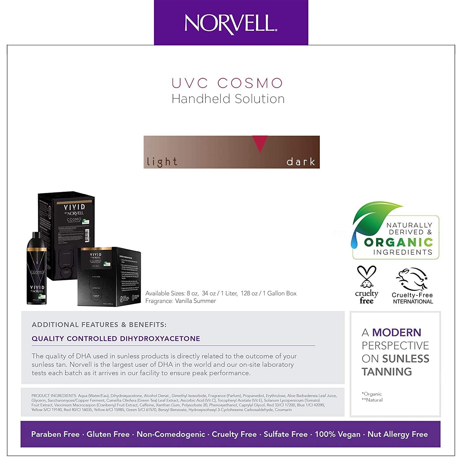 Image shows results using Norvell Cosmo Handheld Spray Tanning Solution. 