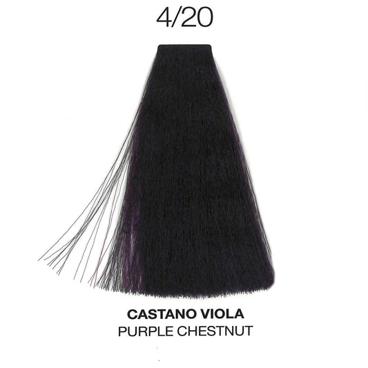 Perlacolor Purity 4/20 Purple Chestnut Ammonia-Free Permanent Hair Dye 100 ml - Long-lasting color for salon treatments.