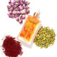Image of Joon Saffron Hair Elixir amongst the key ingredients of saffron, pistachio, and rose.